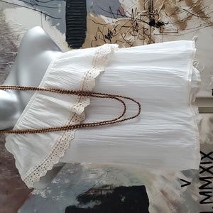 NWT Rewind White Crochet Trim One Shoulder Boho Festival Top M